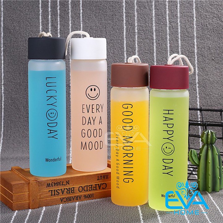 [Mã LIFEHLSALE2 giảm 10% đơn 0Đ] Bình Nước Thuỷ Tinh Mờ Happy Day 400 Ml