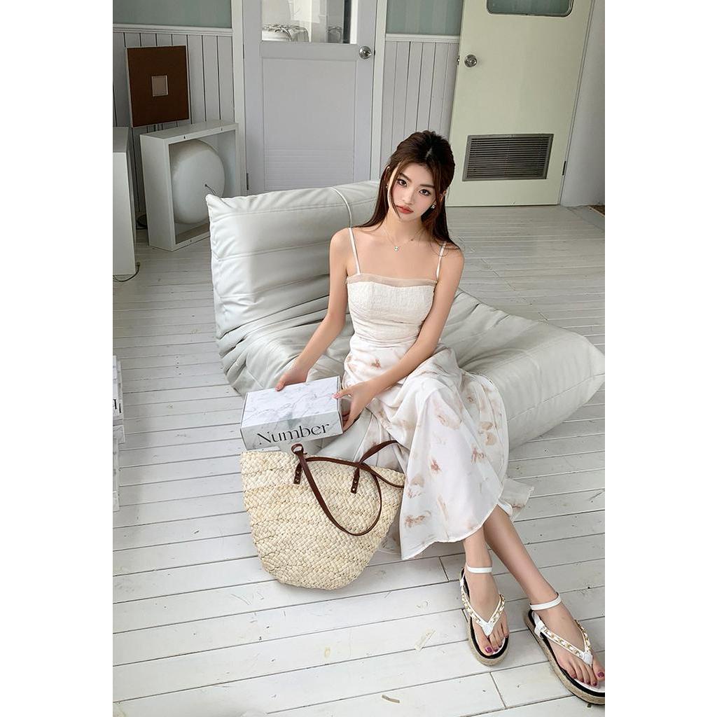 Đầm Hai Dây In Họa Tiết Mực Phong Cách Mới Dành Cho Nữ 64048