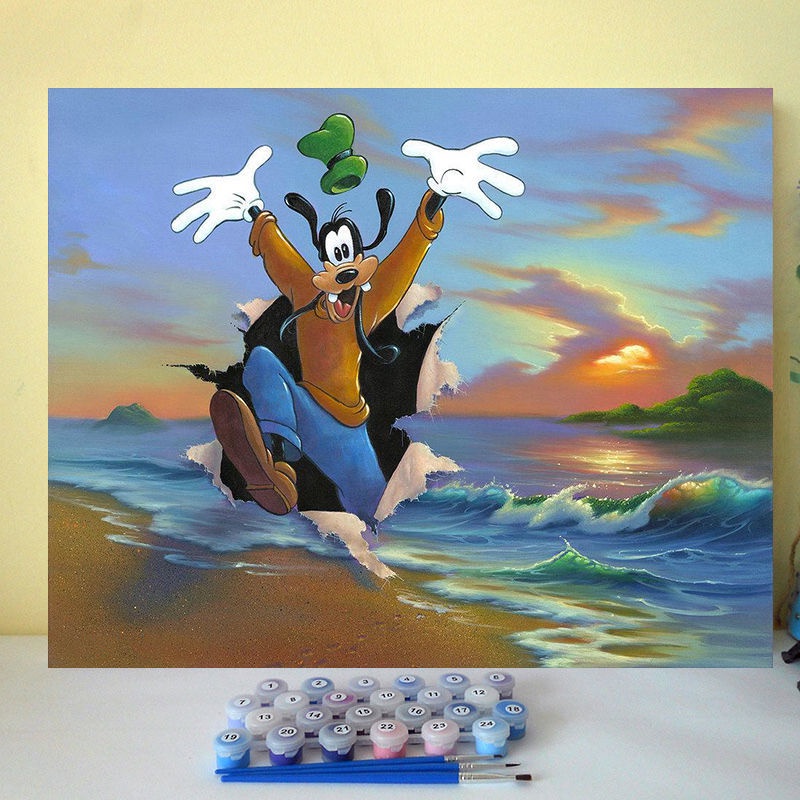 Bộ Tranh Sơn Dầu 40x50cm Tự Làm Họa Tiết Vịt Donald/Chuột Mickey Hoạt Hình Dùng Để Trang Trí Nhà