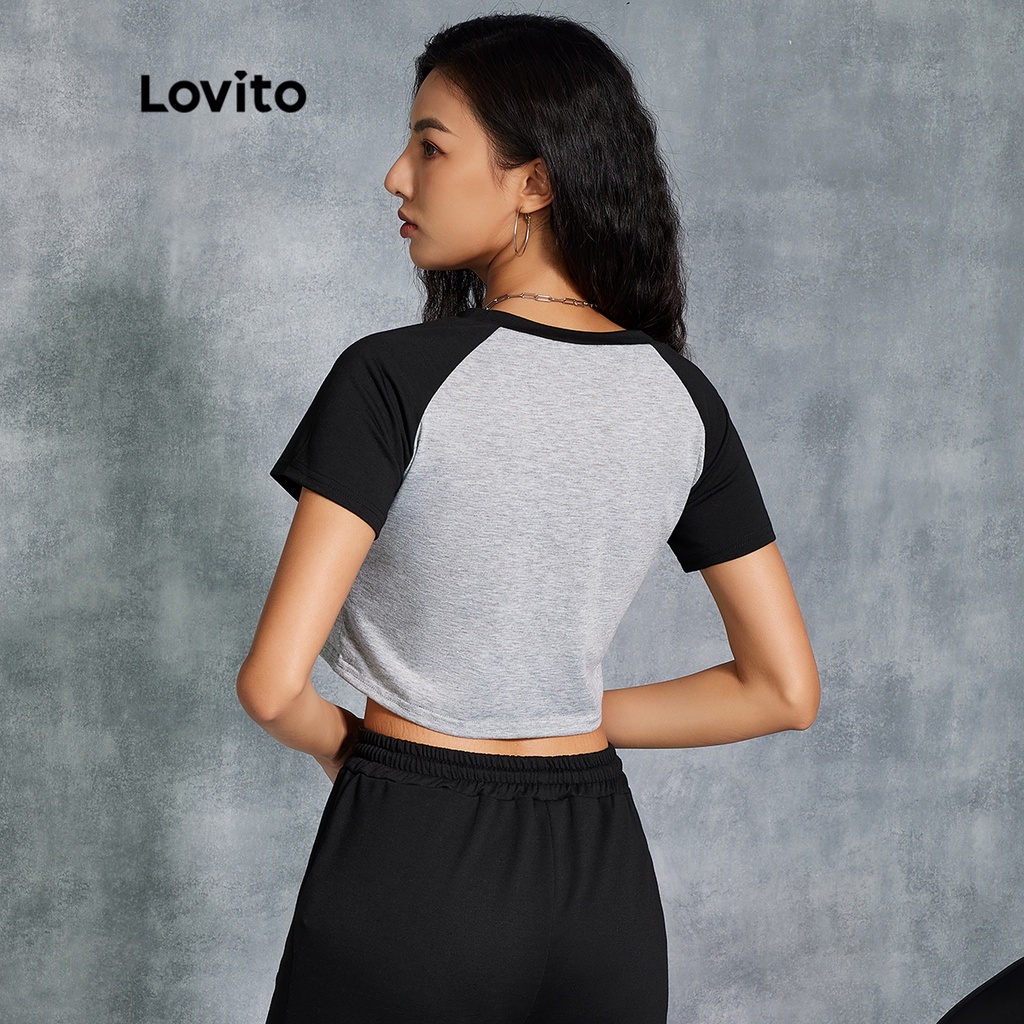 Lovito Áo Thun Lửng Tay Raglan In Chữ L20D1115