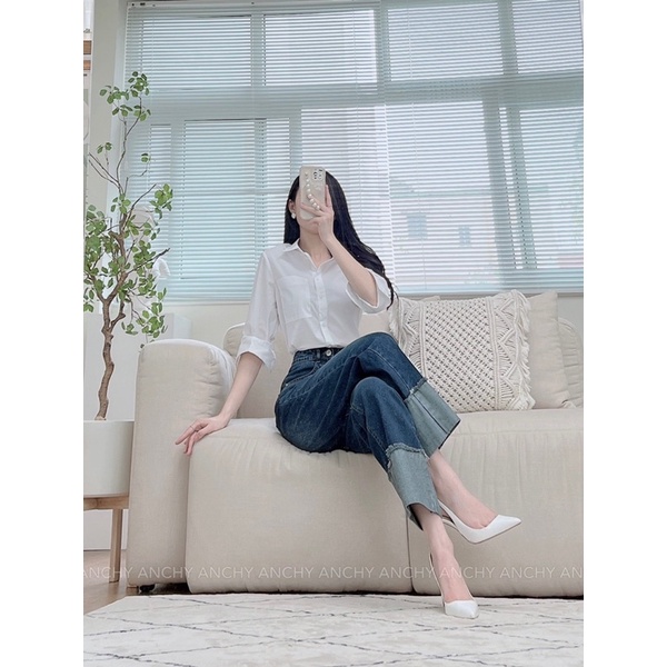 Quần Jean suông gập gấu - AJ003