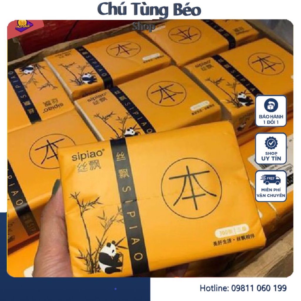 Bịch Giấy Ăn Cao Cấp Gấu Trúc Sipiao Siêu Dai Loại 300 tờ/gói - Khăn Giấy Sipao Kích Thước 175x120x3mm
