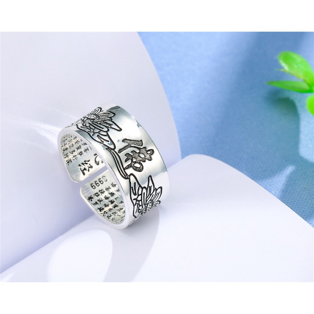 Nhẫn Đeo Tay Kim Loại Khắc Chữ Phong Cách Retro