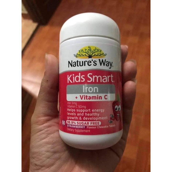 Viên nhai bổ sung sắt và vitamin C cho bé Nature's way kids smart iron + vitamin c chewables 50v