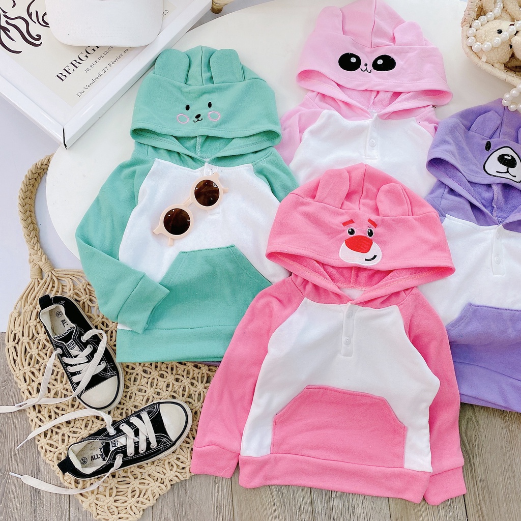 Áo hoodie cho bé gái liền mũ hình thú dễ thương từ 8-18kg