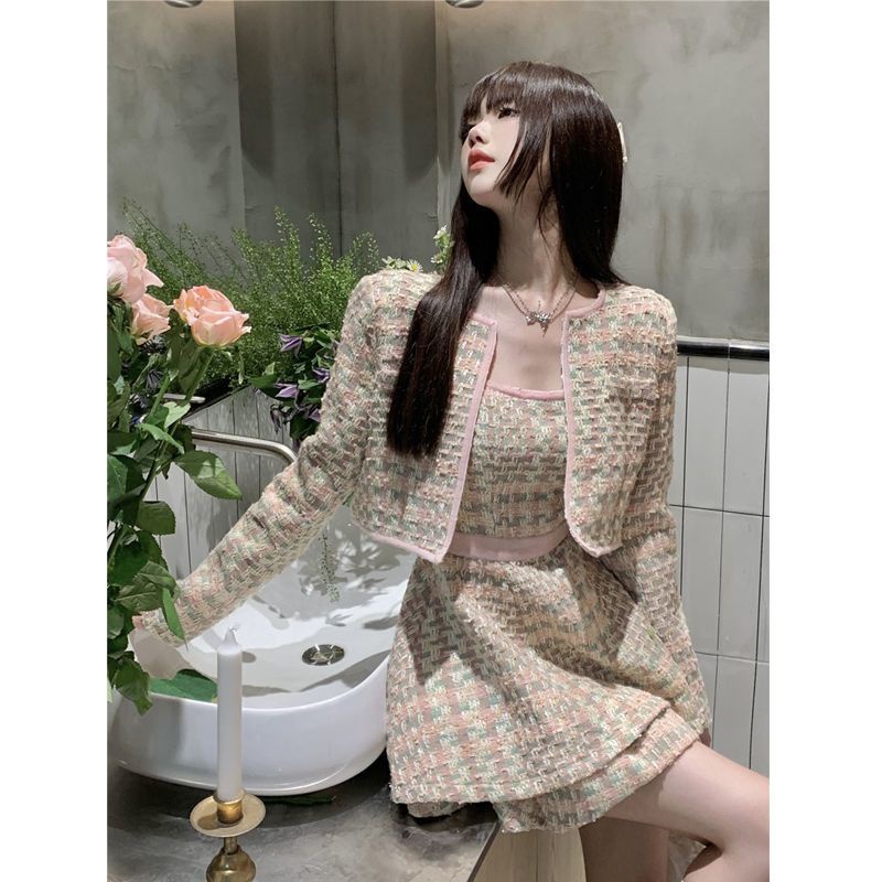 Set Dạ Tweed Áo khoác và Váy Bồng 2 Tầng