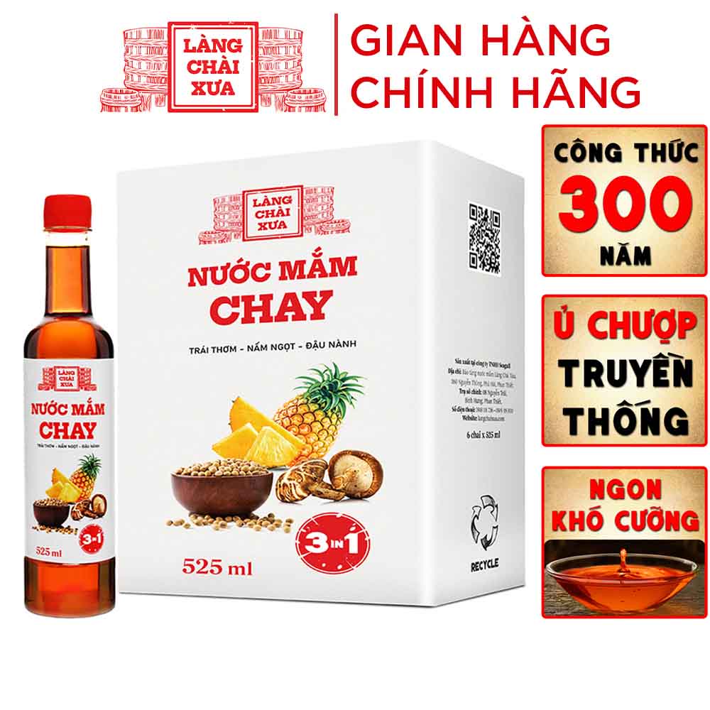 Nước mắm chay 3 trong 1 Làng Chài Xưa  525ml trái thơm nấm ngọt đậu nành 300 năm truyền thống