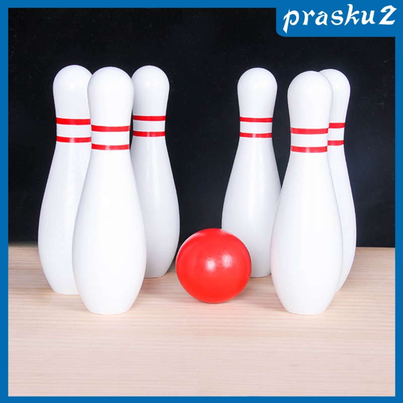 [PRASKU2]Lawn Bowling Game Indoor and Outdoor Fun for Toddlers 6 Wooden Pins, 1 Balls