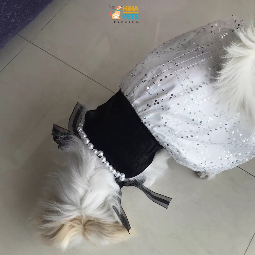 Váy Dây Dạ Hội Cho Chó Mèo Cao Cấp Quần Áo Thú Cưng Thiết Kế Form Hàn Quốc Đinh Hạt Bẹt Lấp Lánh Hihapet.