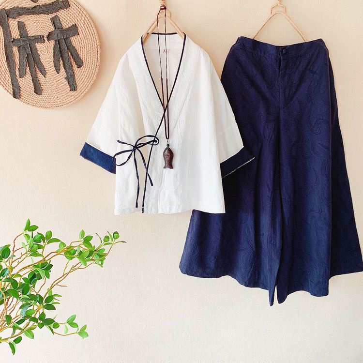Áo Kiểu Hán Phục Cách Tân Cổ Chữ v Cột Dây Chất Liệu Cotton Lanh Phong Cách Trung Hoa Cổ Điển Cho Nữ