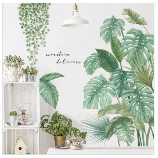 Decal dán tường trang trí - BỤI BẠC HÀ VÀ DÂY LEO XANH TƯƠI