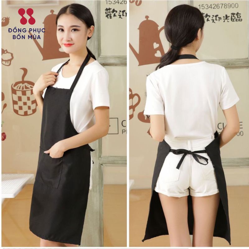 Combo 2 tạp dề yếm màu đen làm phục vụ cho nhân viên nam nữ - Chất liệu kaki dày dặn vải thoáng mát mã TD1.1.06