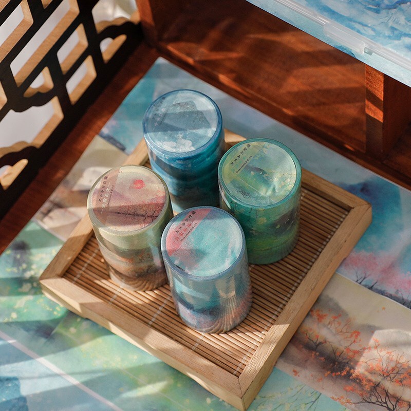 Băng keo washi tape phong cảnh cổ trang sổ tay bullet journal Canarystore54