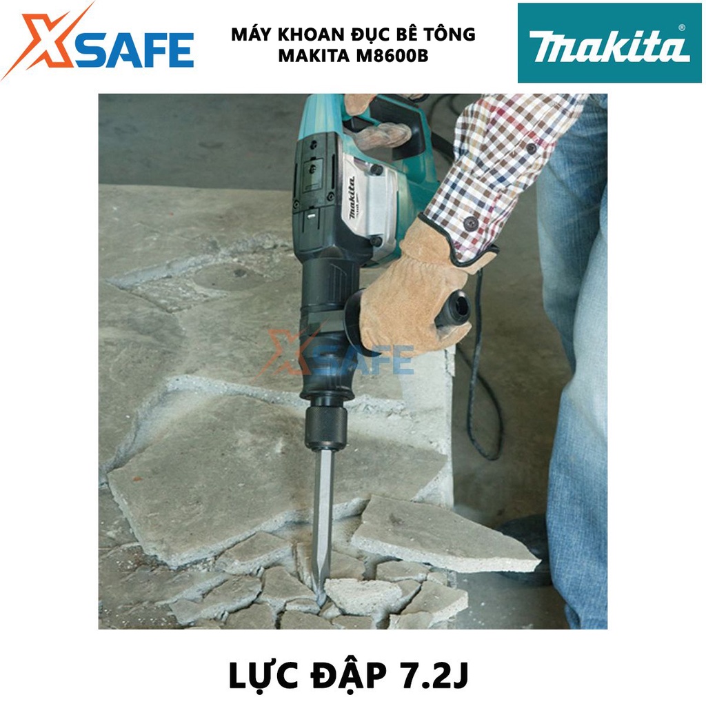 Máy khoan đục bê tông Makita M8600B Máy đục công suất 900W, tốc độ đập 2900l/p, lực đập 7.2J, dây dẫn dài 2.5m - [XSAFE]