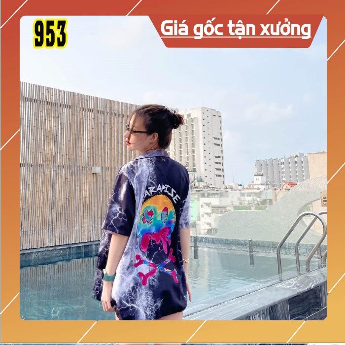 Áo sơ mi lụa nam nữ form rộng tay lở in hình Đầu lâu cực cá tính, chất lụa mềm mịn, thấm hút mồ hôi tốt | BigBuy360 - bigbuy360.vn