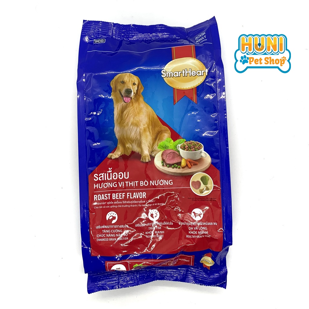 Thức ăn cho chó Smartheart Adult hạt cho chó trưởng thành vị bò nướng - gói 400g, 1.5kg