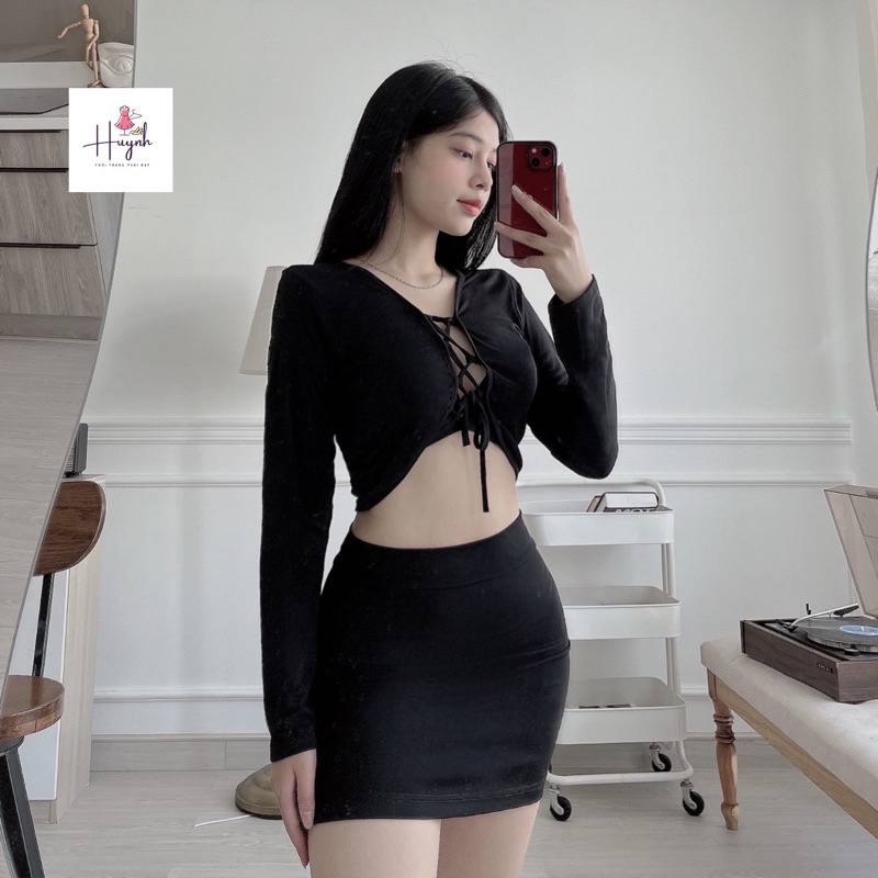 Đầm Body Tay Dài , Chân Váy ôm chất Tâm Hàn mịn mát 2 màu Xanh/Đen