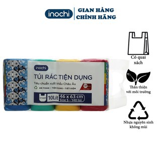 [Hoá đơn 300k Giảm 70K ship] Combo 4 cuộn 1 Kg túi rác màu có quai TỰ HỦY có quai bảo vệ môi trường Inochi