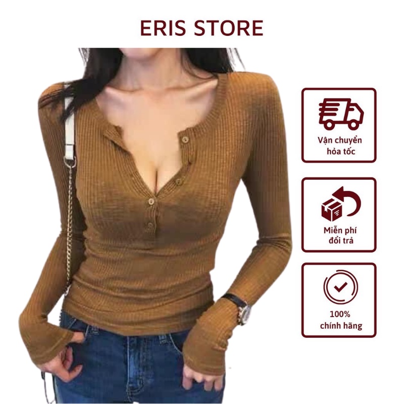 [Hàng cao cấp loại 1] Áo len gân body dài tay cúc ngực chất len tăm cao cấp ôm sát không bai dão Eris Store 024 | BigBuy360 - bigbuy360.vn