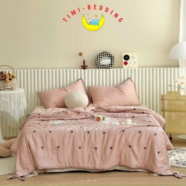 Chăn tencel hè thêu tim nhập khẩu cao cấp, sang trọng và thoáng mát - mền tencel – Timibedding