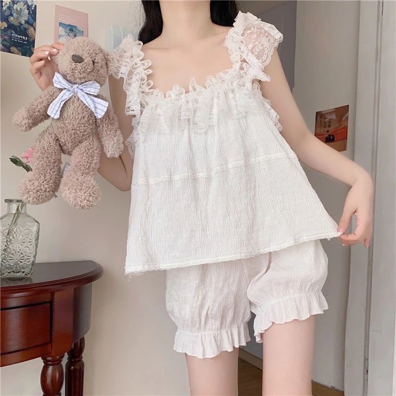 Đồ bộ - Bộ Ngủ Nữ 2 Dây Tiểu Thư Dễ Thương Ulzzang Hàn Quốc- Đồ Bộ Mặc Nhà Cute N01_Guu