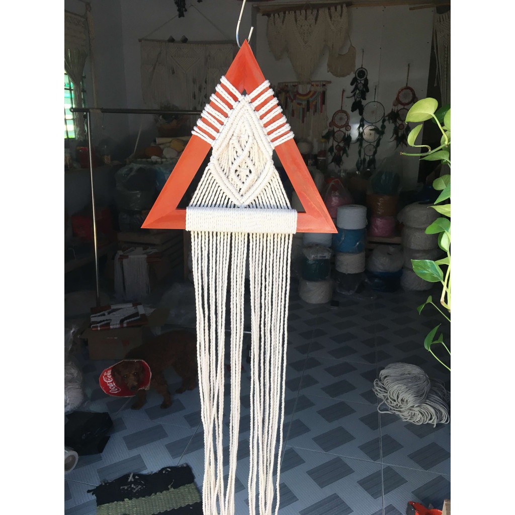 Tranh gỗ macrame decor 30cmx30cm chụp ảnh, đạo cụ trang trí nhà cửa, cửa hàng, shop, coffee | Macrame wall hanging