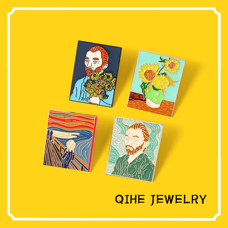 Ghim Cài Áo QIHE JEWELRY Hình Tranh Sơn Dầu Van Gogh