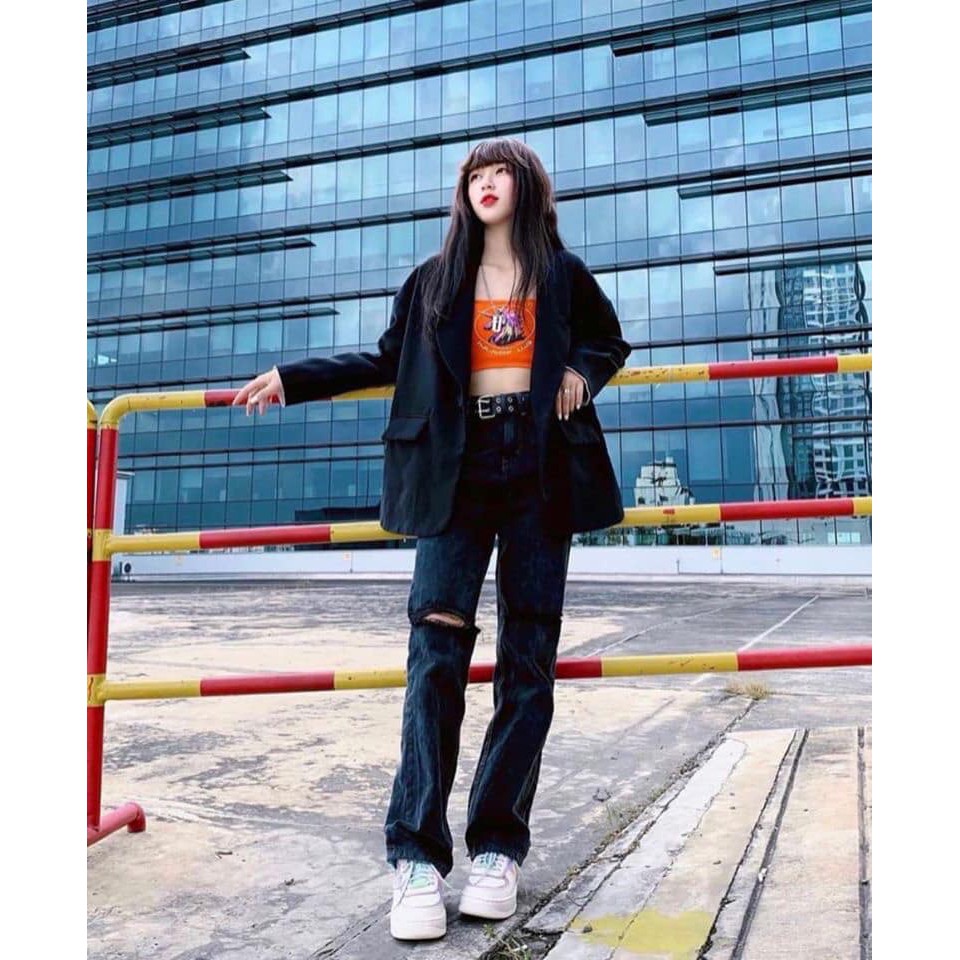 ( RẺ VÔ ĐỊCH) QUẦN BAGGY ỐNG RỘNG ĐEN RÁCH 2 GỐI DÁNG DÀI SIÊU HOT, TJTCOI4