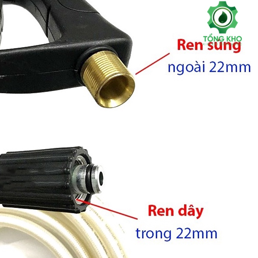 Súng xịt rửa xe ren ngoài 22mm và 14mm, kèm bộ nối nhanh 1/4inch chống trờn ren béc súng - Tổng kho kim khí điện nước