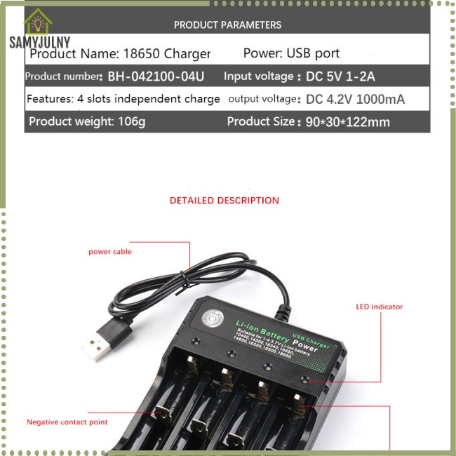 Cục Sạc Pin Li-ion 18650 18350 16340 14500 Cổng USB Famyjuny 3.7V