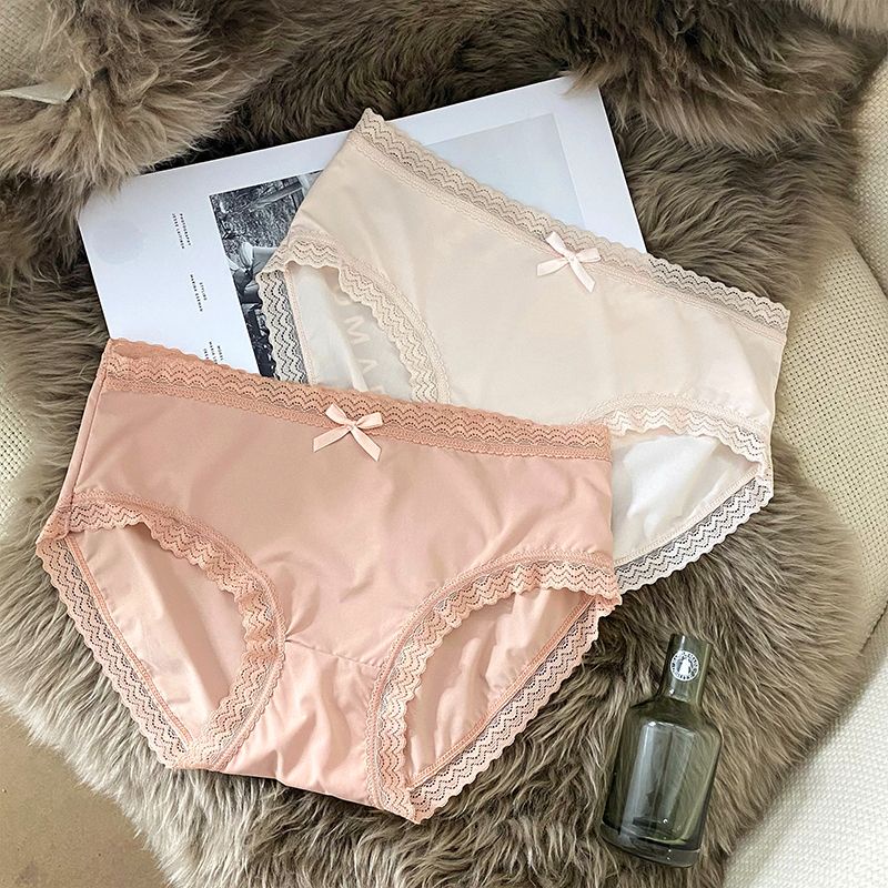 Set 3  Quần Lót Đúc Su Viền Ren Phối Nơ kèm Túi Bấm Khuy