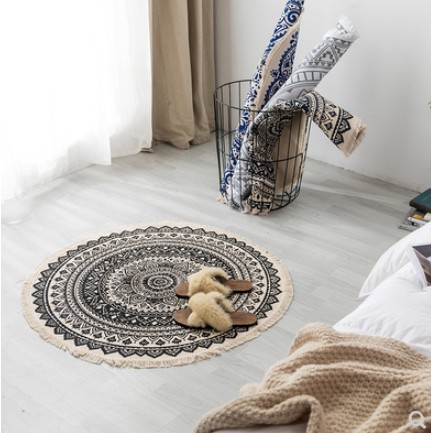 Thảm thổ cẩm thảm vintage thảm tròn Decor trang trí nhà (hàng ord không có sẵn)