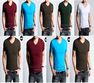 Áo phông nam cổ tim tay ngắn Áo thun trơn cổ V thun cotton