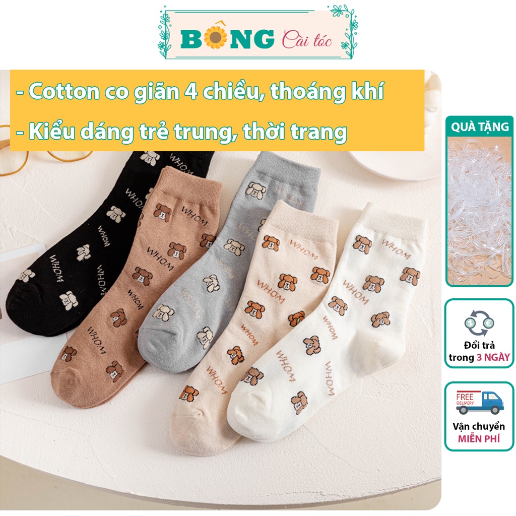 Tất nữ cổ cao nhiều màu họa tiết gấu thời trang phong cách Hàn Quốc TBC10 - Vớ BÔNG Cài Tóc