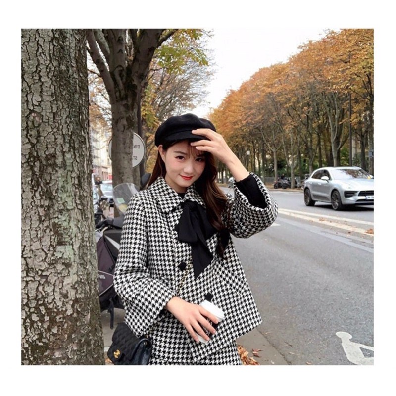 SÉT ÁO KHOÁC DẠ MIX CHÂN VÁY KẺ