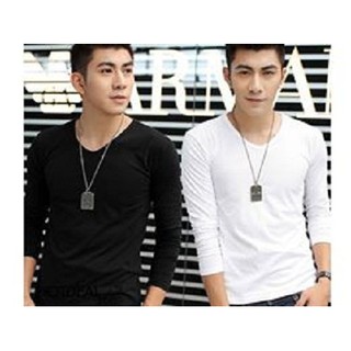 Bộ 2 áo thun nam body cổ tim tay dài vải dày mịn ( trắng/ đen )