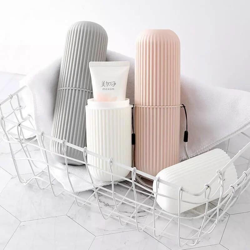 Cốc đựng bàn chải đánh răng đi du lịch công tác tiện lợi, hộp đựng bàn chải đa năng di động có vân sọc
