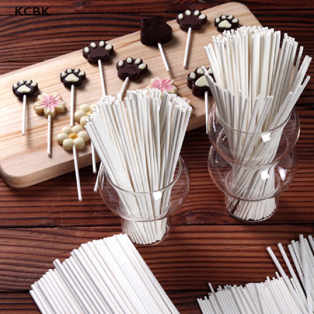 KC 100Pcs Lollipop Cake Paper Stick Pops White Solid Paper Stick Baking DIY Mold BK