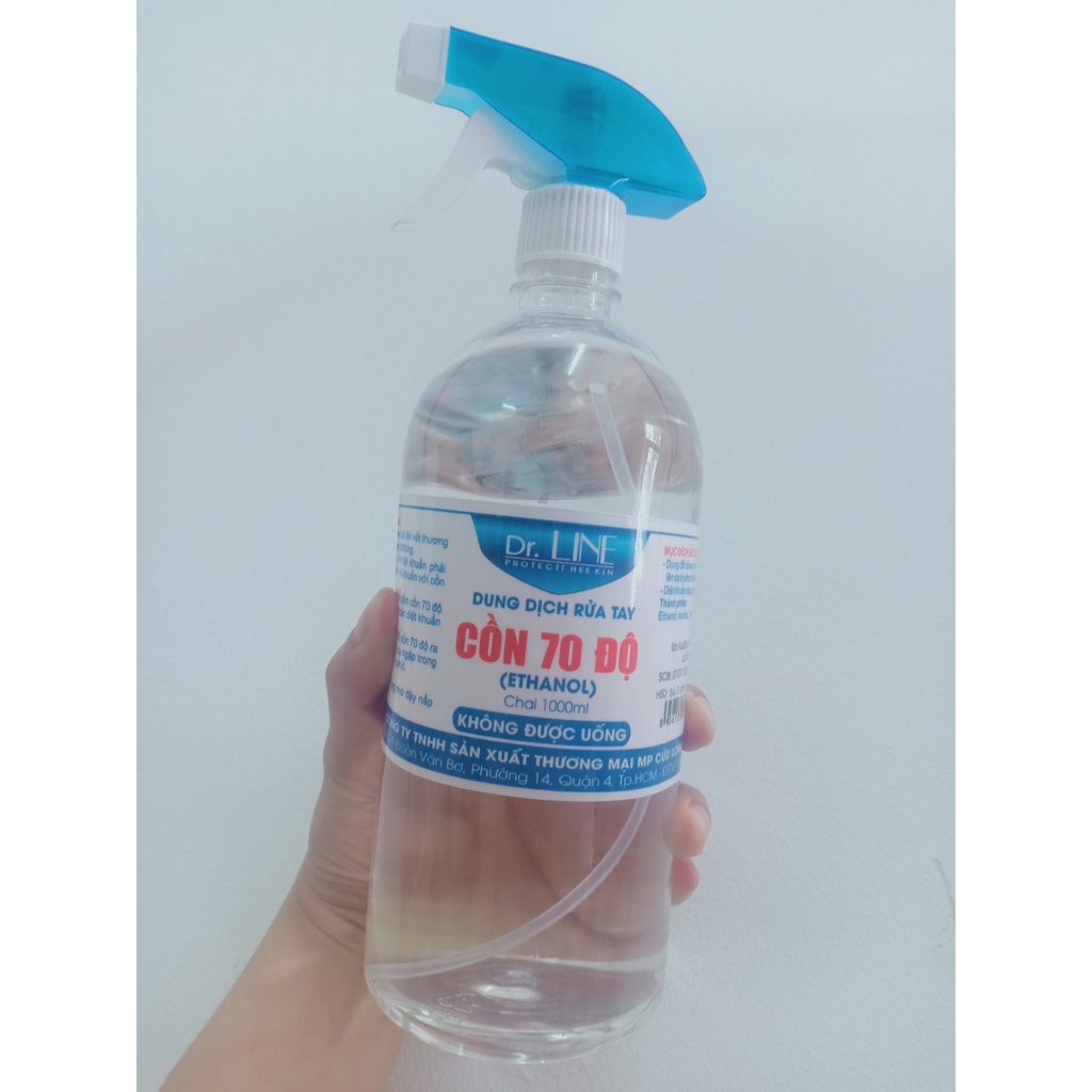 Chai Cồn Xịt 70 Độ 1000ml dr.Line Giúp Diệt Khuẩn Bề Mặt Vệ Sinh Tay Chân, Sát Trùng Vết Thương