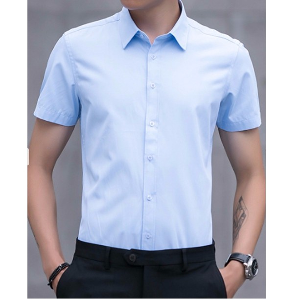 Áo sơ mi nam ngắn tay màu xanh đen vải chống nhăn | BigBuy360 - bigbuy360.vn