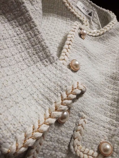 Áo khoác dạ tweed cổ tròn cúc ngọc viền thêu dáng ngắn hàng đẹp (dài 54cm) [ảnh thật 4-9]