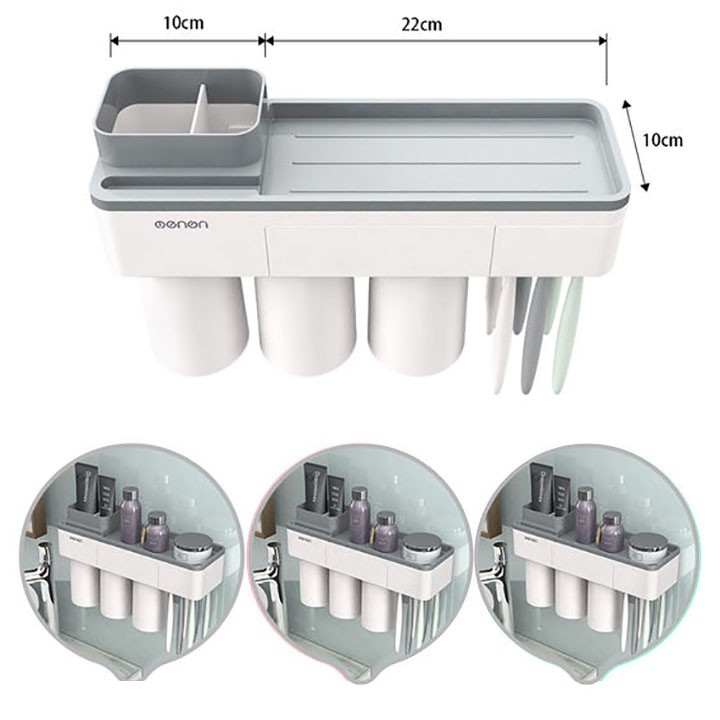 Giá Treo Bàn Chải Dính Tường Phòng Tắm Mengni (Kèm 3 Cốc Hút Nam Châm)