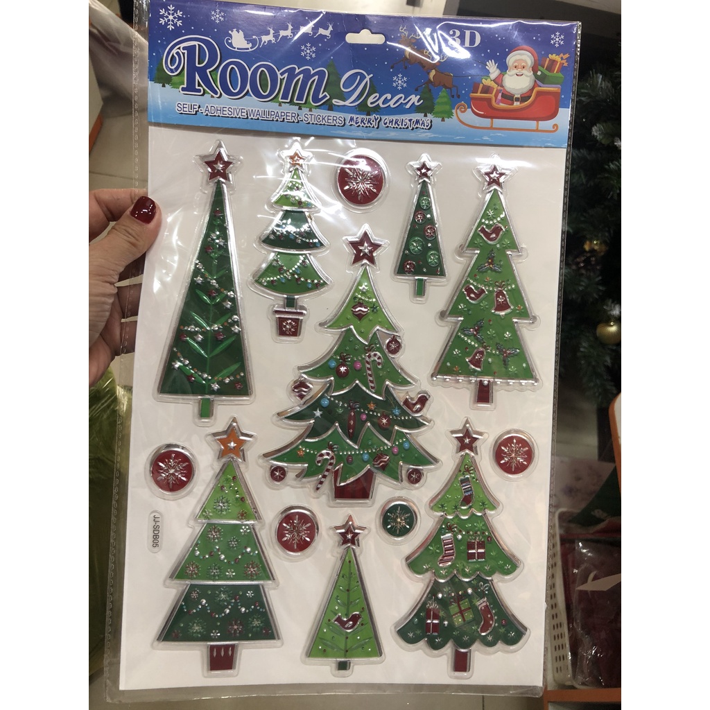 Decal Sticker nổi 3d Giáng sinh phát sáng 40cm x 25cm dán tường, kính trang trí Noel (mẫu 2)