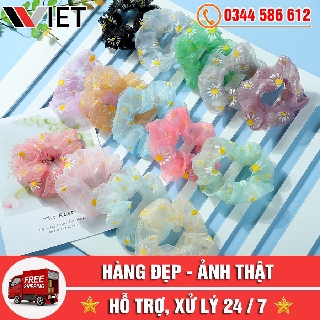 [BÁN SỈ] Scrunchies Dây Buộc Tóc Mỏng Co Giãn Hình Hoa Cúc - Dây Cột Tóc Vải Thời Trang Hàn Quốc