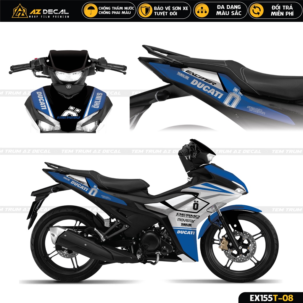 Mẫu Tem Trùm Xe Exciter 155 Xanh GP Đẹp Nhất Năm 2022 | Decal Dán Ex 155 Thiết Kế Đa Dạng, Chống Nước