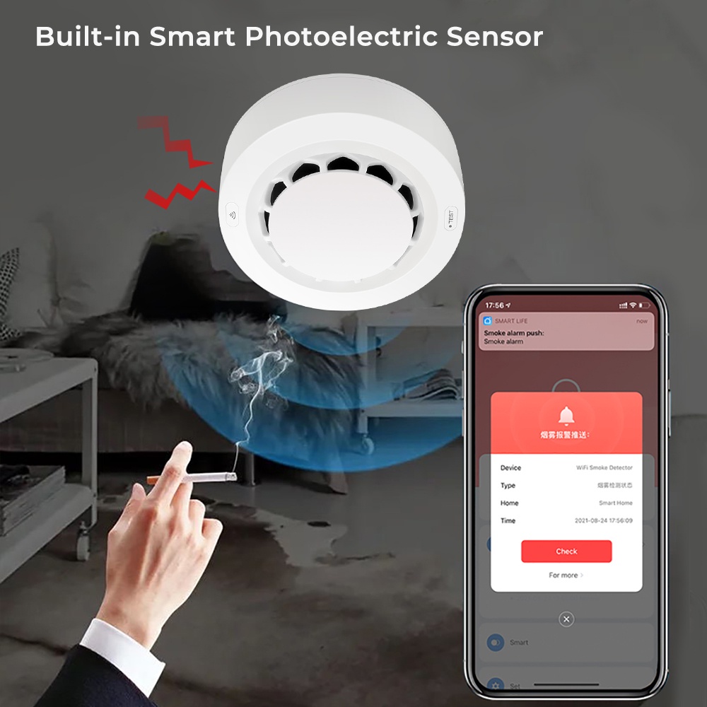 SMATRUL Thiết Bị Báo báo cháy Khói Thông Minh Kết Nối WiFi 90db