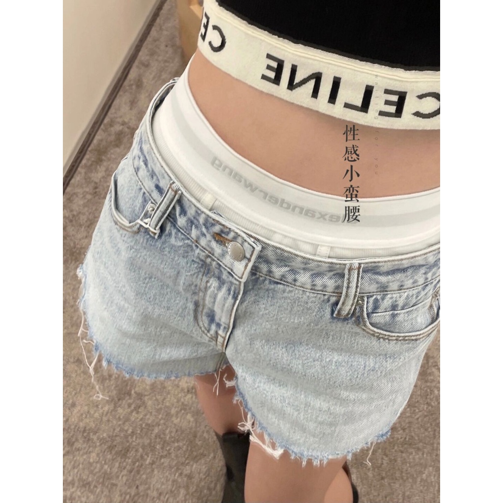 Aw 2021 Mới Quần Short Denim Giặt Eo Thấp Co Giãn