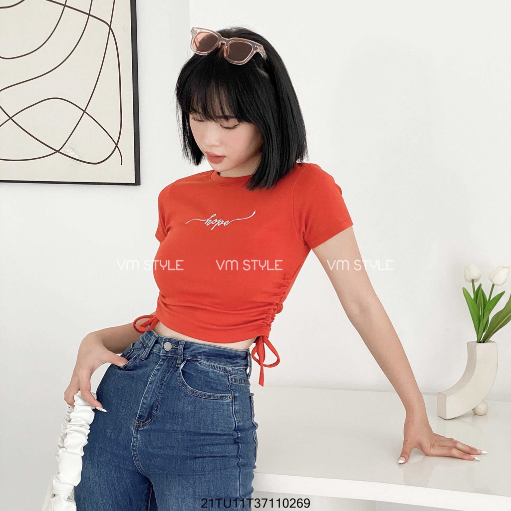 Áo thun tay ngắn VM STYLE rút hai bên in HOPE ulzzang 22ATU03T373101