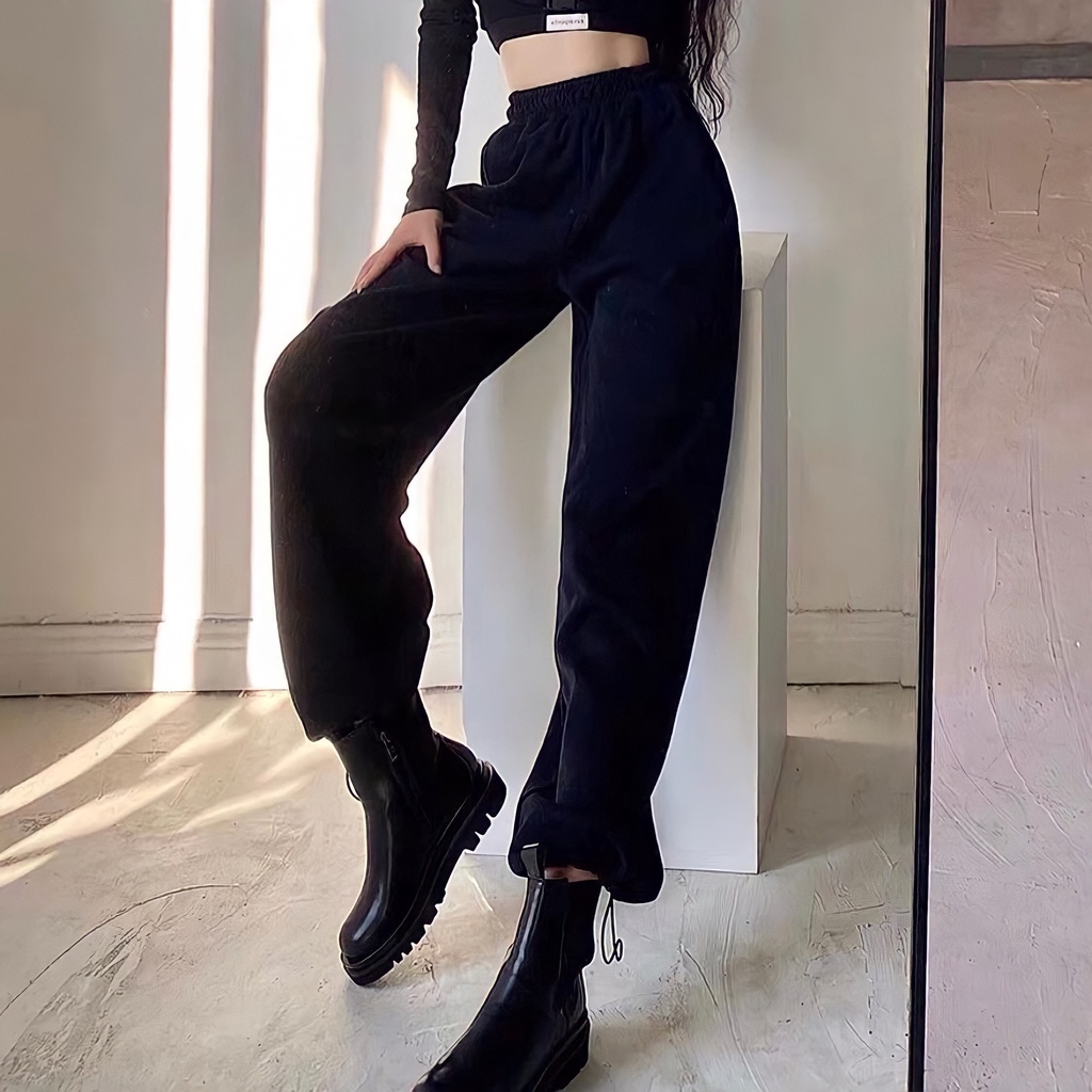 Quần Jogger Nỉ Tăm Nam Nữ Dây Rút Bo Chun Ống Rộng Quần Bom Sweatpants Unisex Mặc Thu Đông 2 Màu Đen I'm Basic