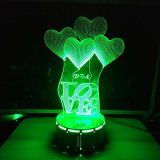 Đèn Ngủ Đế Gỗ Led 3D - Love